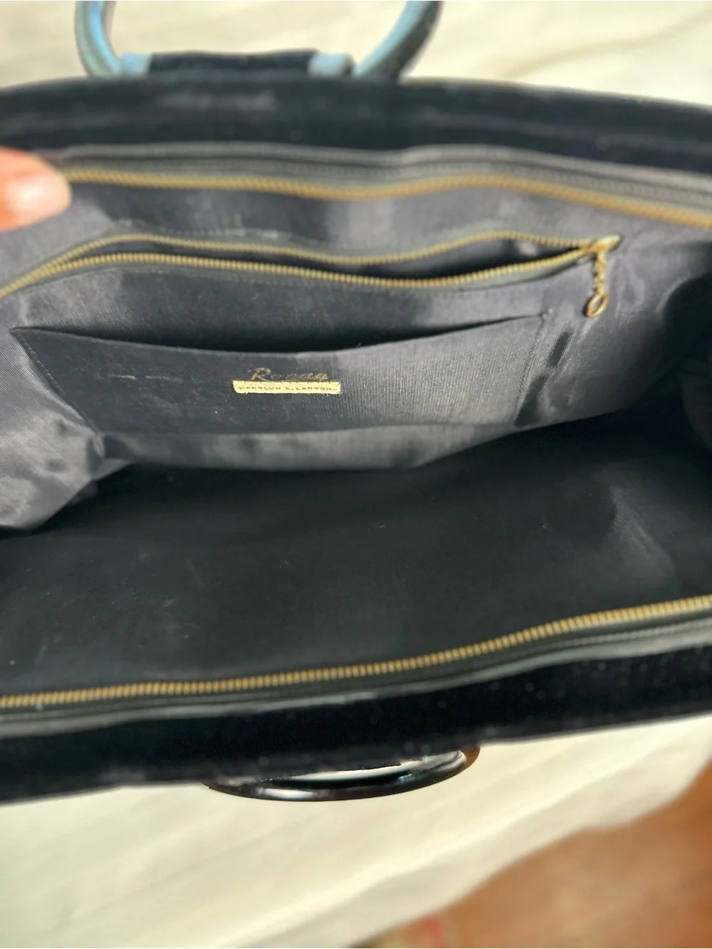 Vintage Ronay Black Velvet Portfolio Briefcase Bag Ring Handles